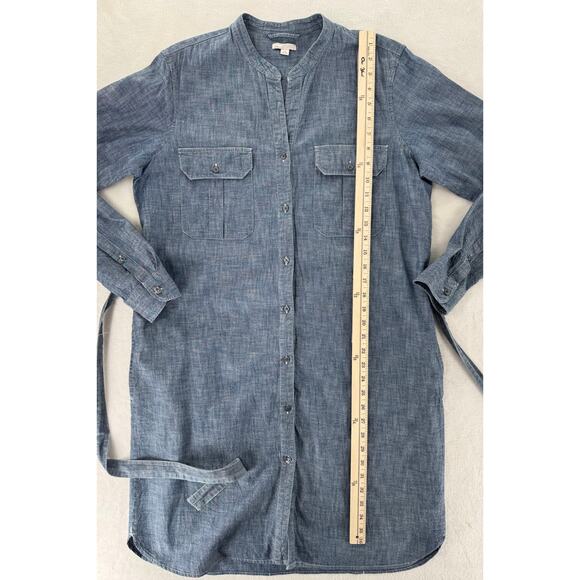 Gap Chambray Denim Dress Large Shirtdress Blue Cotton Button up Tie Waist L - Picture 9 of 9